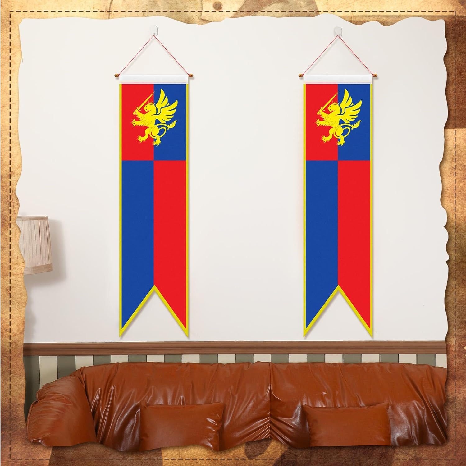 4 Ft Medieval Fantasy Pull-Down Banner with Lion Design Hanging Party Bunting Ba