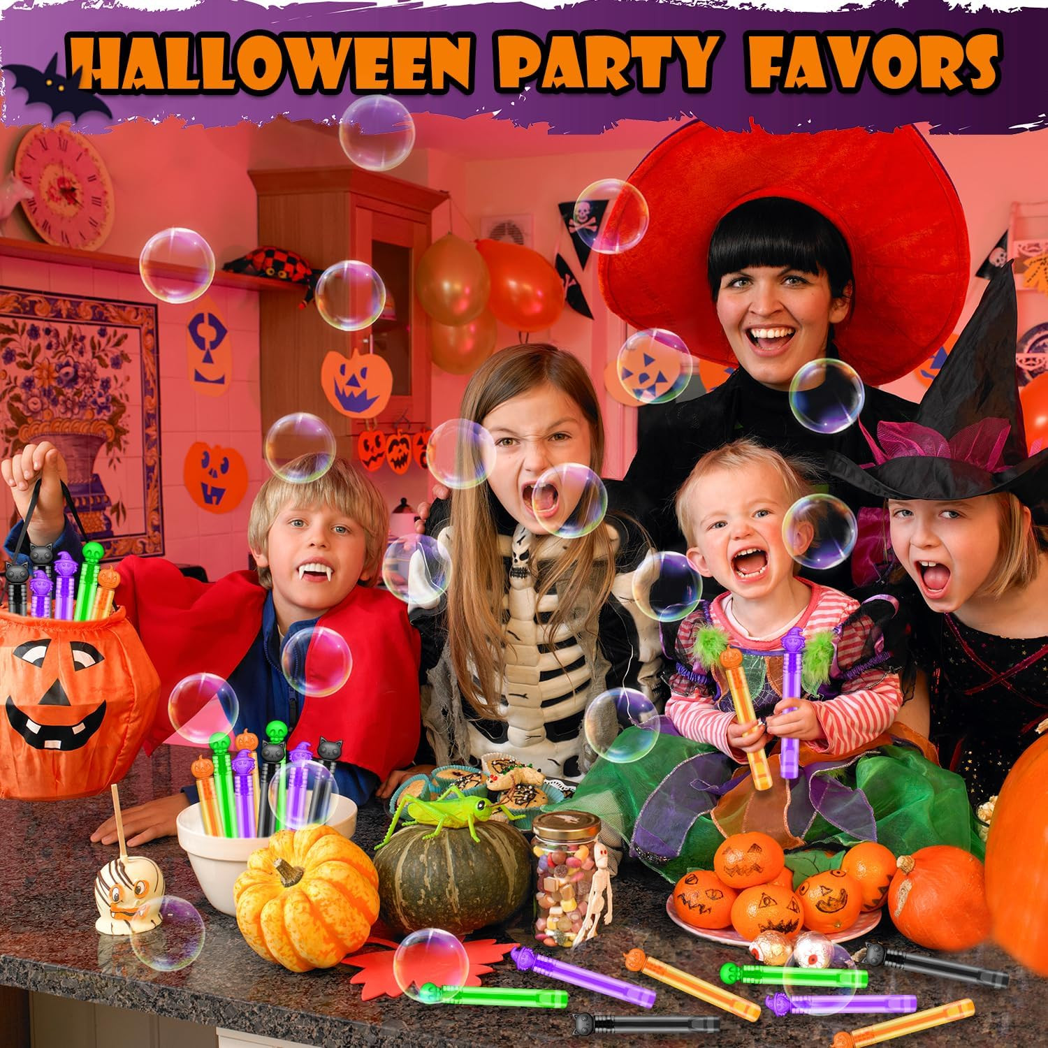 Halloween Party Favors Bulk for Kids 200 PCS, Mini Bubble Wands Bulk Toys Gifts