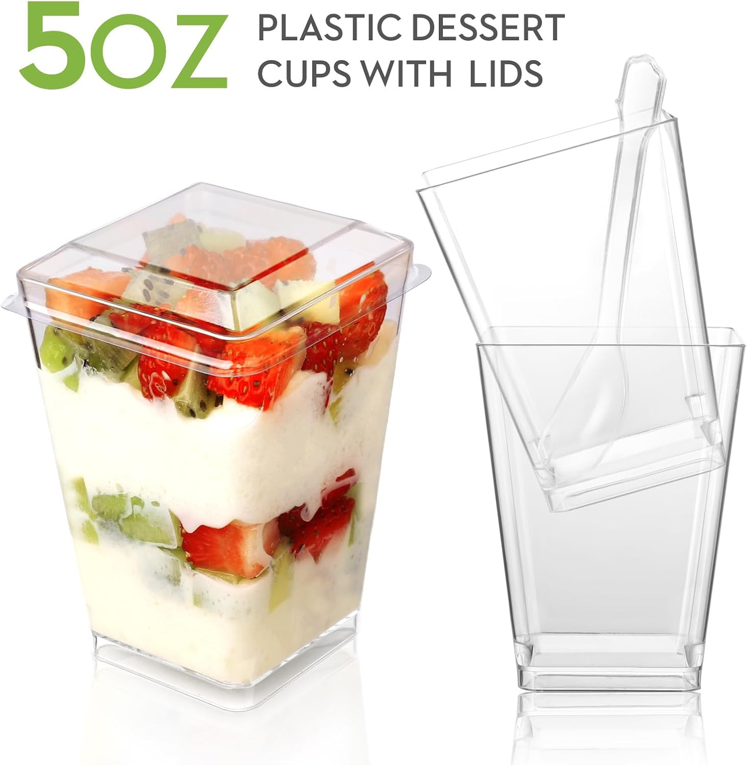 5 Oz 60Pcs Plastic Dessert Cups with Lids and Spoons, Yogurt Parfait Appetizer C