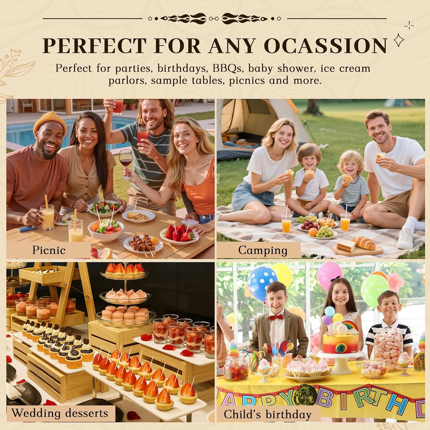 Natural Birch Toothpicks 300-Pack 2.5″ Wooden Picks for Appetizers Fruit BBQ