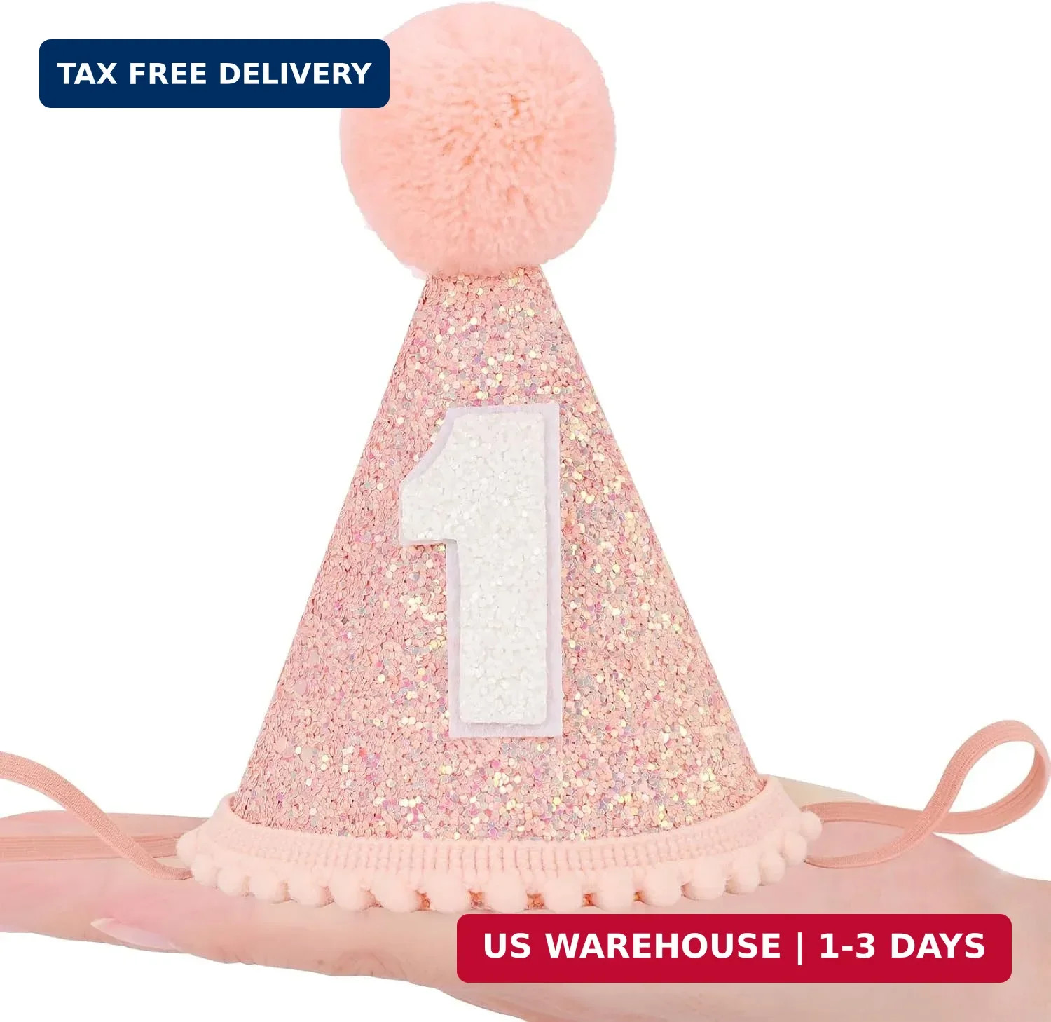 1st Birthday Cone Hat, Girls’ and Boys’ Party Headwear, Glitter Decorations for