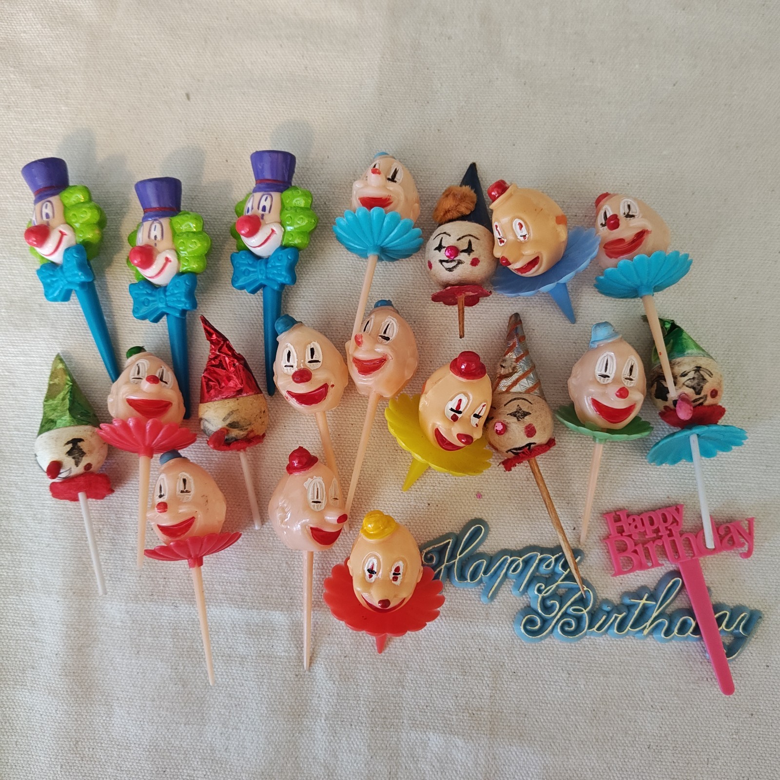 Vintage Clown Cupcake Cake Toppers Lot Picks Circus Birthday Party Decor