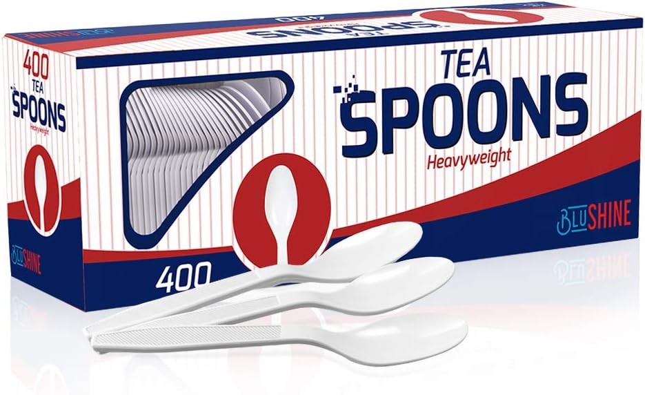 Heavy Duty Plastic Teaspoons, Disposable Bulk Utensils | 400 Count Heavy Duty