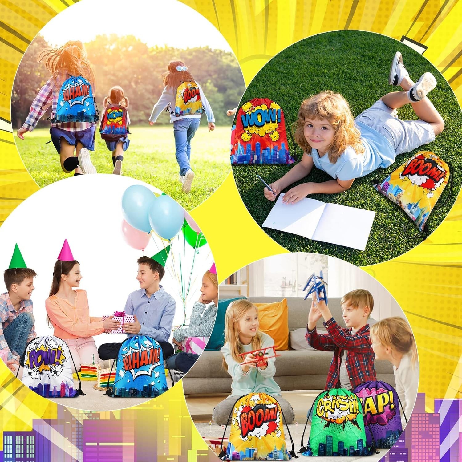 Hero Party Favors Bags Comic Heroes Drawstring Backpacks Goodie Candy Gift Ba…