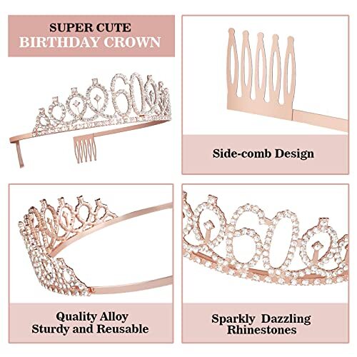 60th Birthday Decorations Women, Including 60th Birthday Crown/Tiara, Sash,