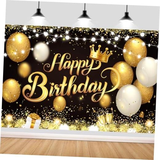 180×120 cm Gold Happy Birthday Party Backdrops Cloth 71×47 in. Glitter Black