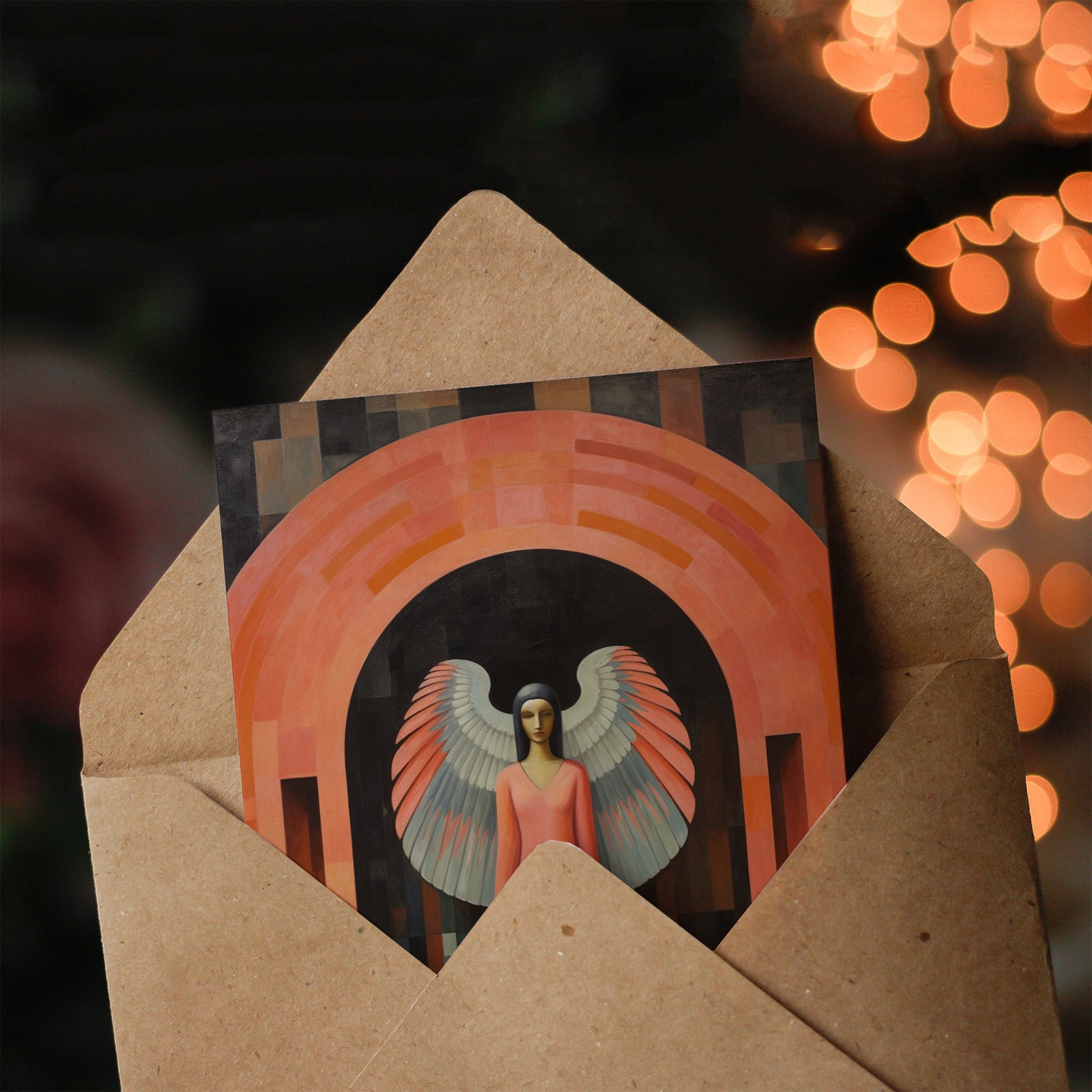 Guardian Angel Archway Gate Art Deco Painting Birthday Card