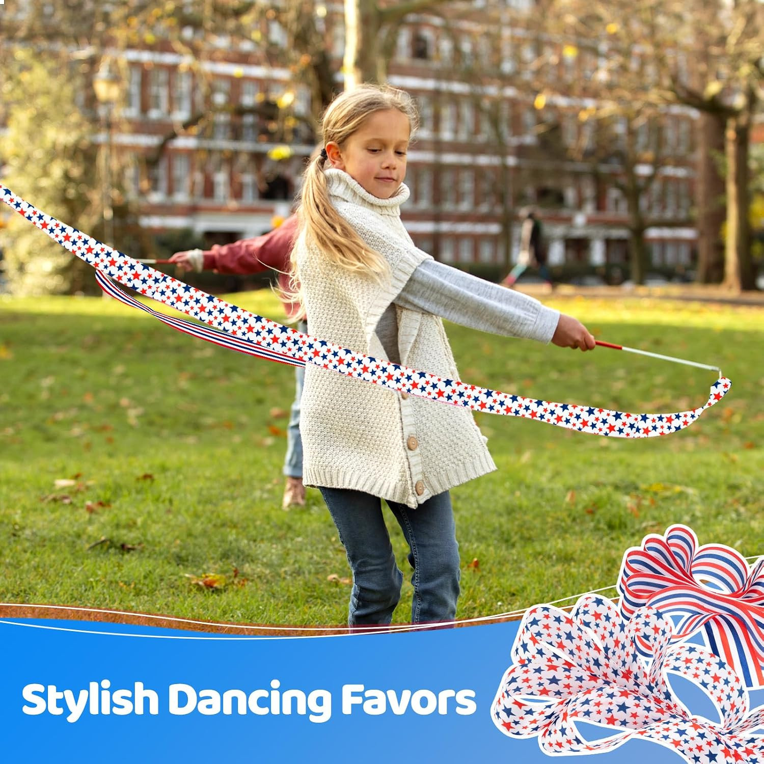 20 Pack Ribbon Dancer Wands for Patriotic Party Favors Supplies, Dancing Ribbon