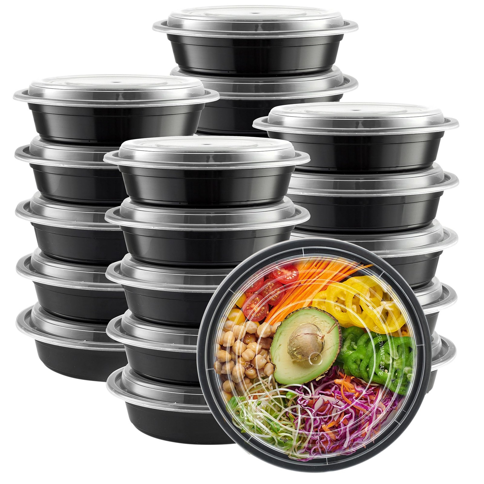 GUSTO 24 oz – Round Meal Prep Containers with Lids – [50 Count] Reusable, Microw