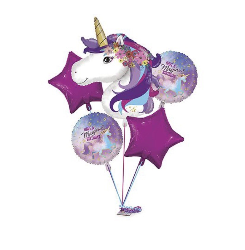 ‘Happy Birthday’ Unicorn FOIL Balloon Bouquets Girls Birthday Party Suppy 5pc