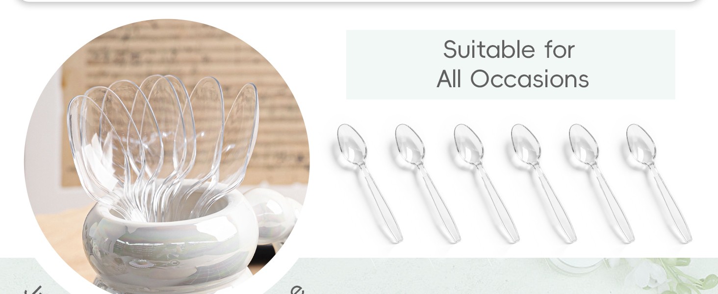 400 Count Heavy Duty Clear Plastic Spoons, Solid and Durable Disposable Spoons,