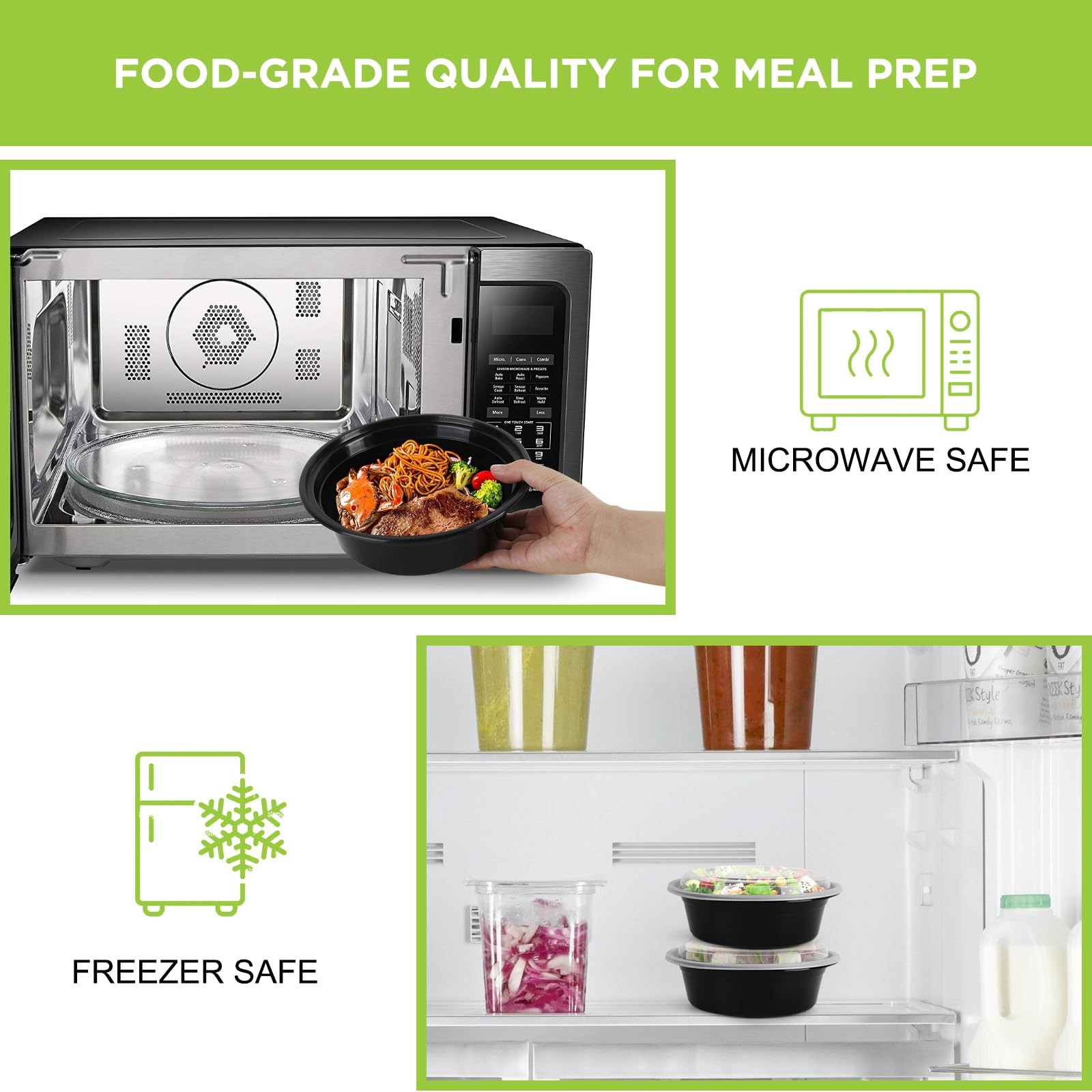 WGCC Meal Prep Containers with Lids – 50Pack 32OZ Meal Bowls, Round To Go Contai