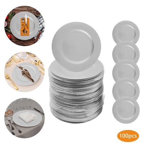 Charger Plates Set, Round Charger Plates, Charger Plate for Wedding Party Silver