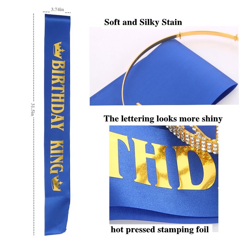 Birthday King Tiara Sash set, Birthday gifts for men, Gold tiara blue sash