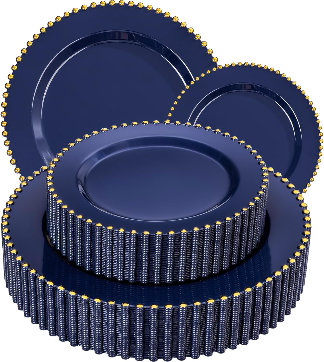 EI 60Pcs Dark Blue Plastic Plates with Gold Rim Disposable,Blue Plastic Plates D