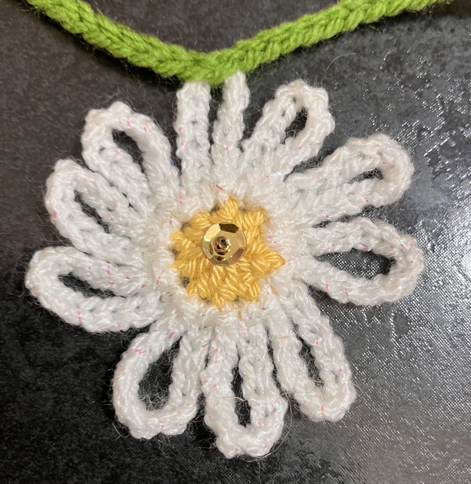 🌺 NEW Hand Crochet Flowers window long SUMMER Bunting Sequin Camper 53” Gift