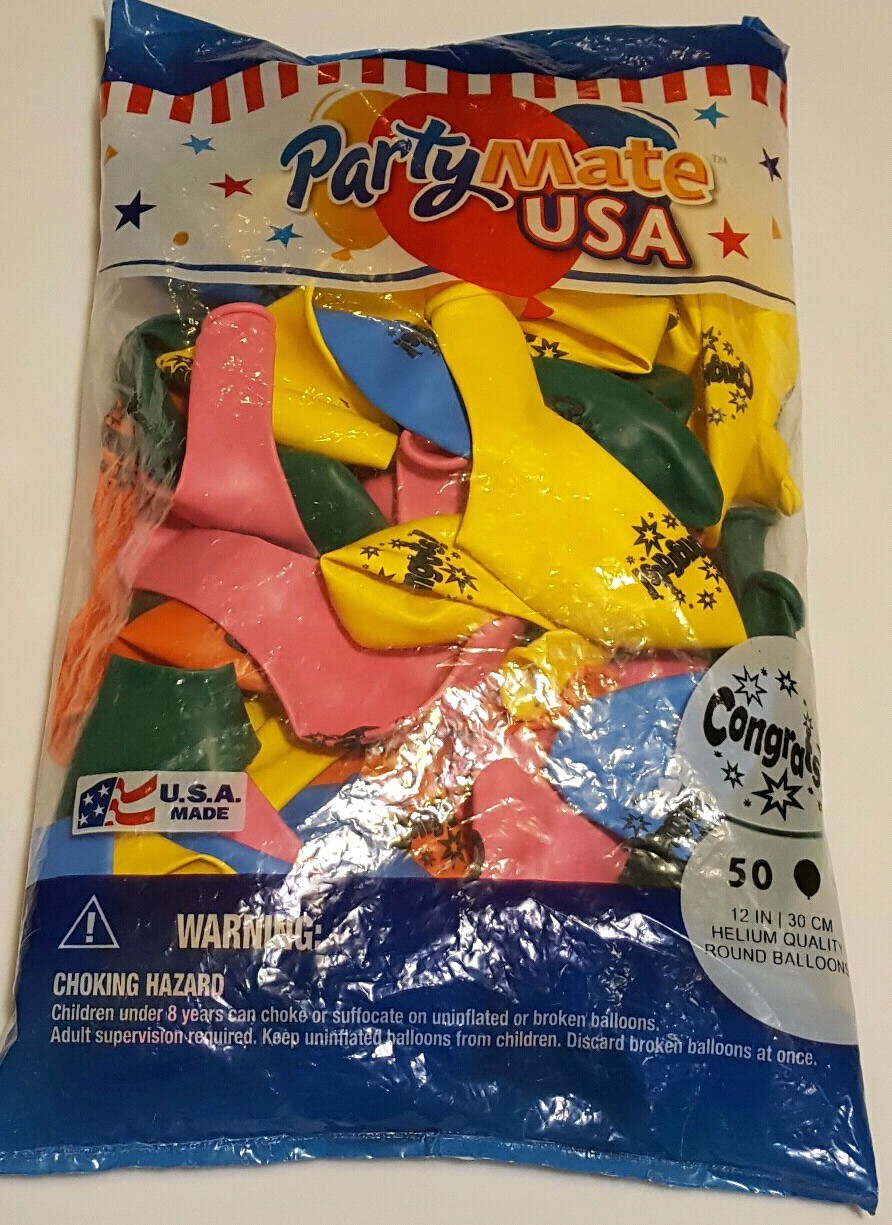 NEW PartyMate USA 12″ Printed Latex Multi Color CONGRATS Balloons (50 ct.)