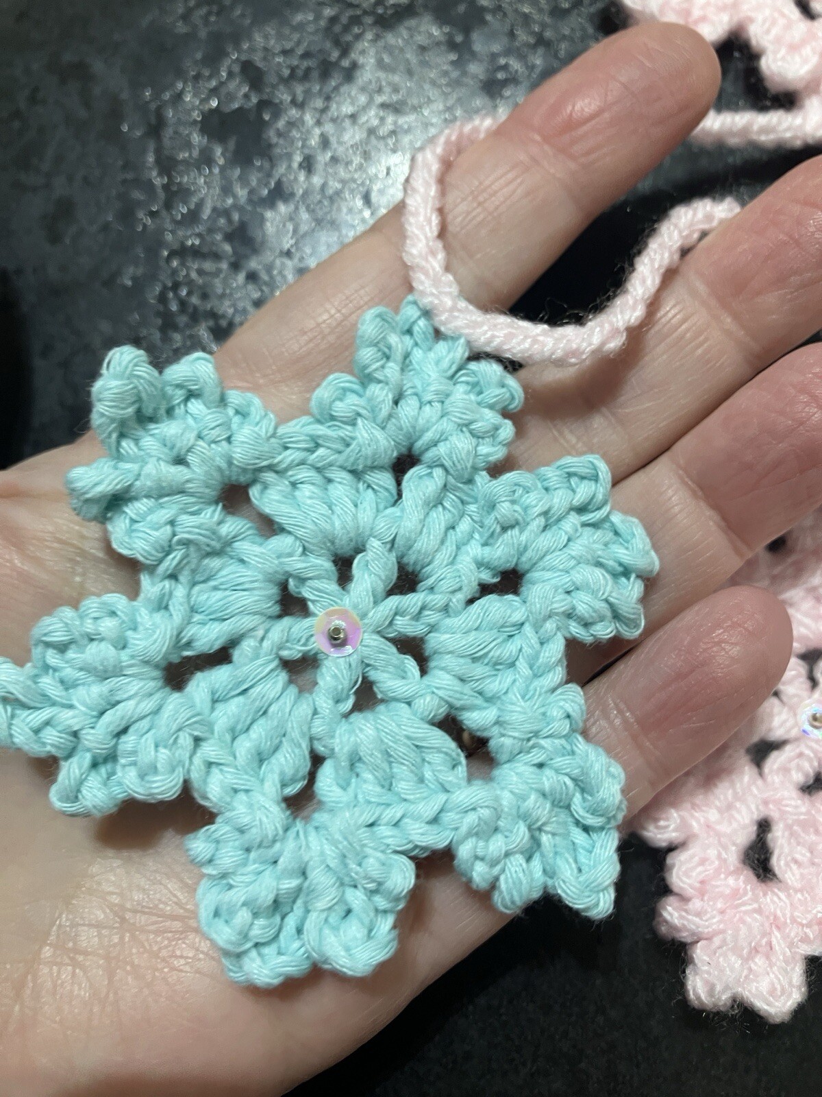 ❄️PRETTY Christmas Bunting Snowflake Window Pastel Pink Hand Crochet Gift