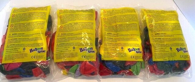 Lot of 4 New Balloon Time Multicolor Approx. 30 Count Balloons w/White Ribbon