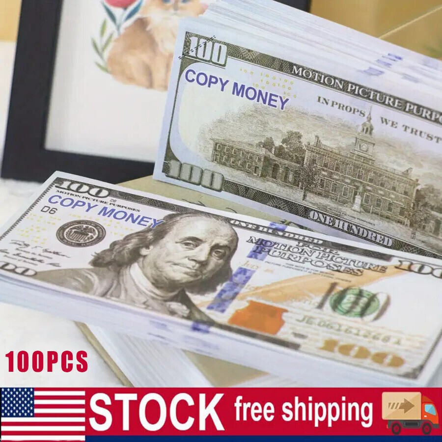 100 PCS 100 Dollar Bills Replica Play Money Movie Fake Bank Games Kids Cash