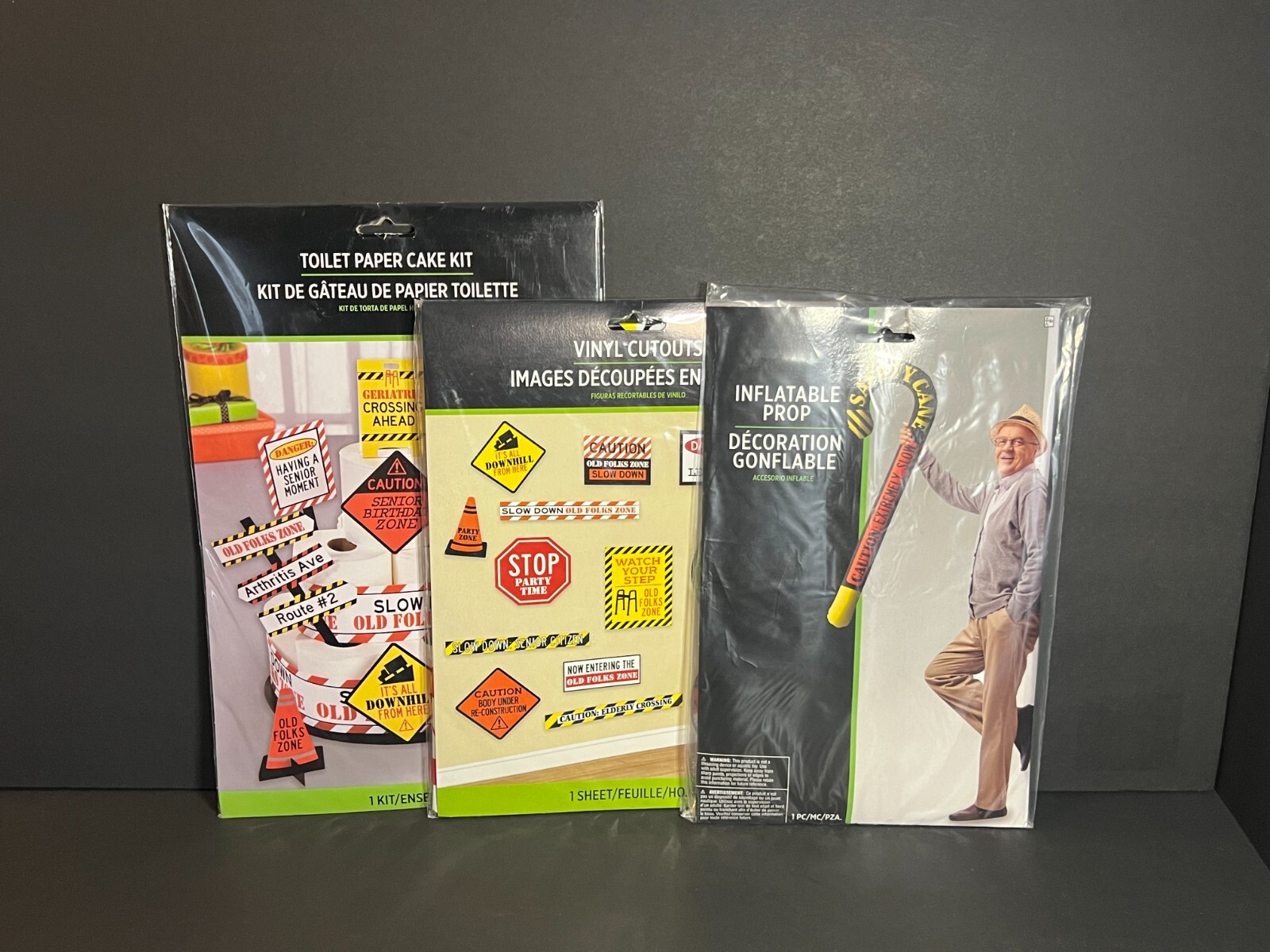 Lot of Novelty Funny Over the Hill Birthday Party Decor Inflatable Cane, TP Cake