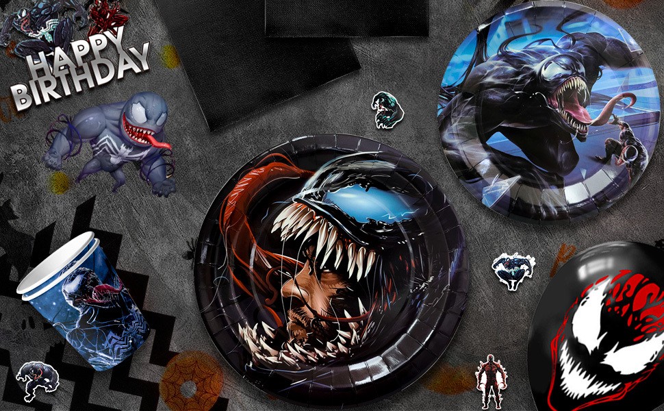 113Pcs Venom Party Supplies Superhero Birthday Party Decorations Balloons Plates