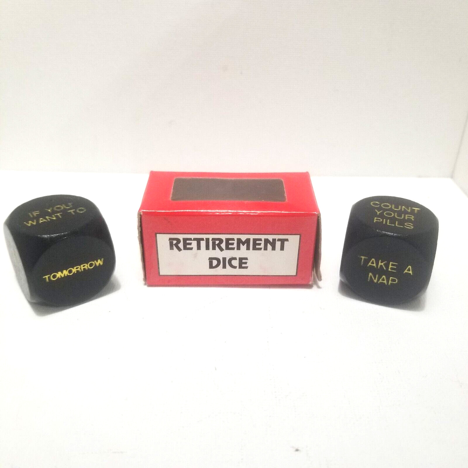 Retirement Dice – Forum Novelties Wooden Gag Gift – Item #51516 – Vintage 1994