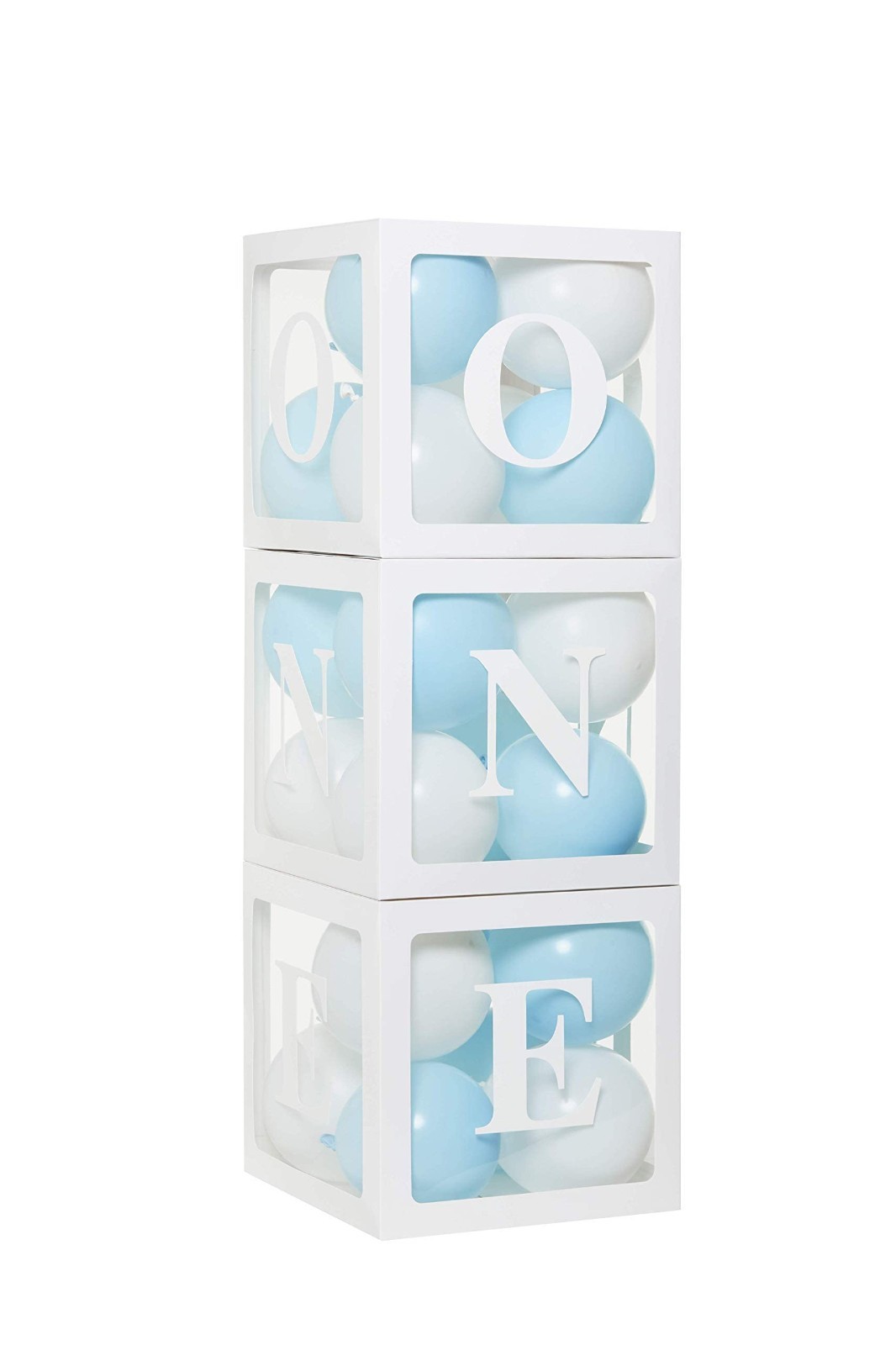 1st Birthday ‘ONE’ Boxes & 24 Balloons – Boy Cake Smash Props & Backdrop Decor