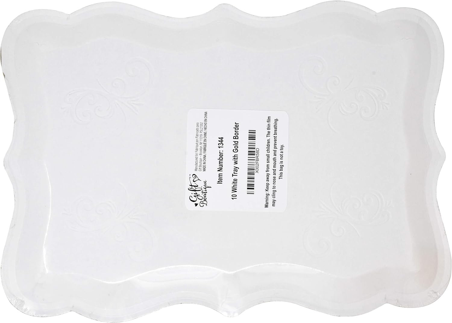 10 White Rectangle Trays with Gold Rim Border for Dessert Display Table Parti…
