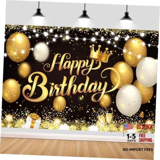 180×120 cm Gold Happy Birthday Party Backdrops Cloth 71×47 in. Glitter Black