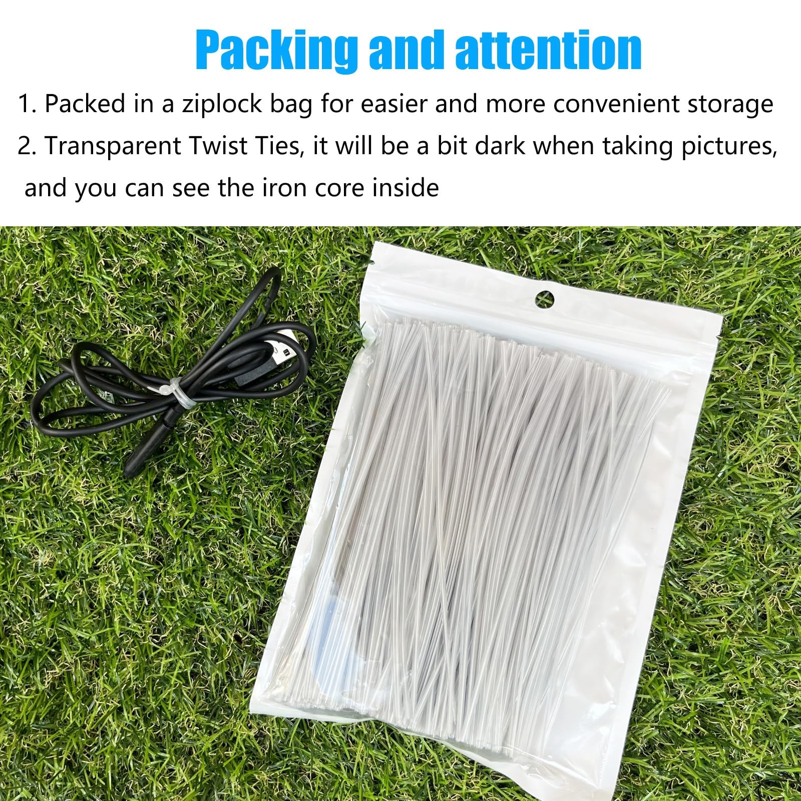 500 Pack 6 Inch Clear Plastic Twist Ties – Reusable Twisty Ties for Cords, Ga