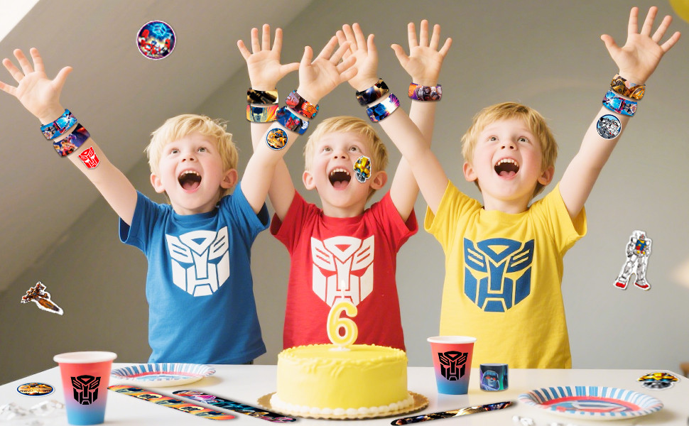 Transformers Themed Kid Birthday Party Supplies Slap Bracelets Favor Set Sticker