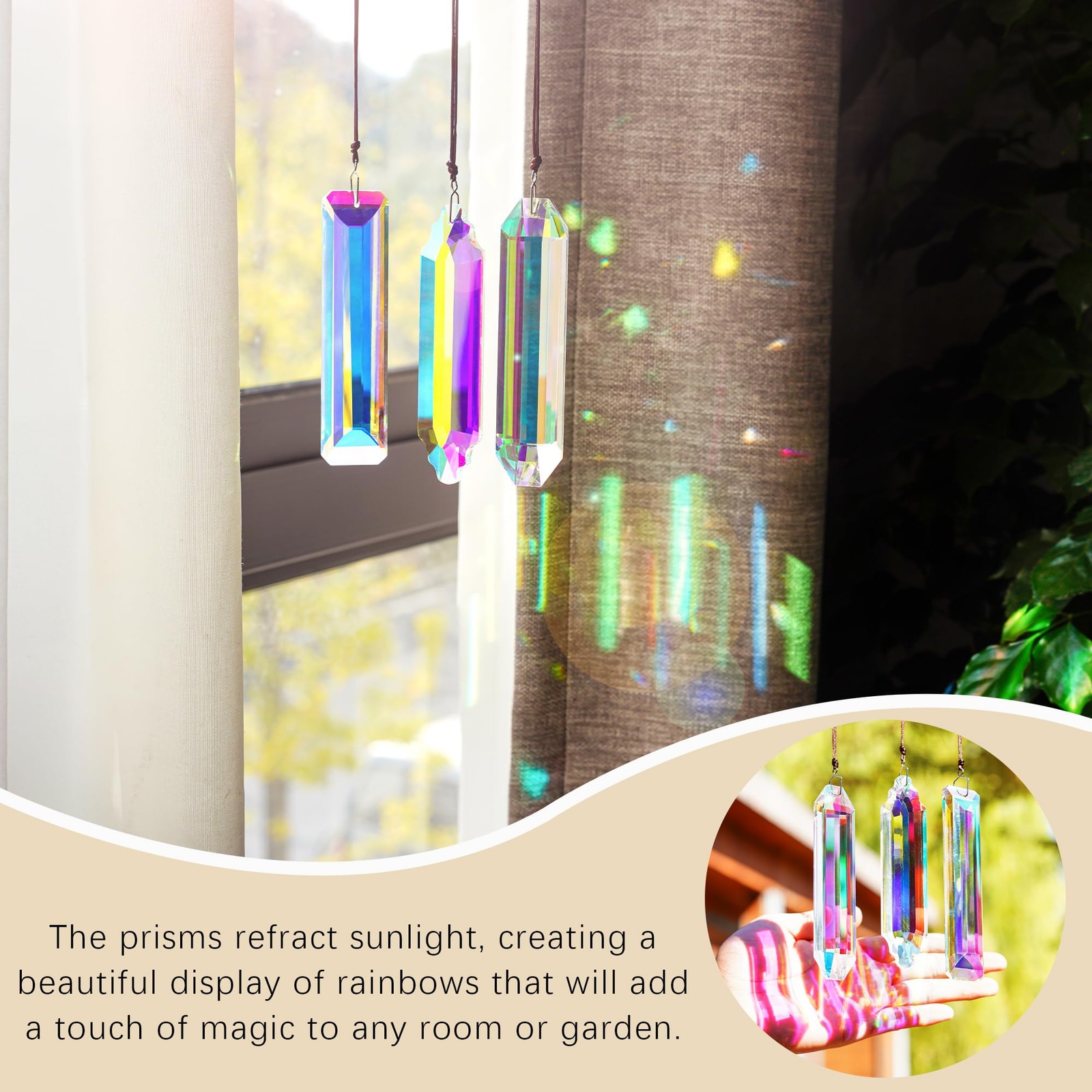 3PCS Crystal Suncatcher Prism for Window,120mm/5” Rectangle AB Colored Crystal