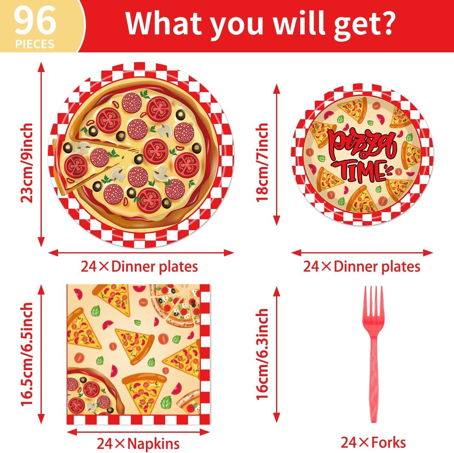 Pizza Time Food All Occasion Disposable Tableware (Plates, Napkins, Forks)
