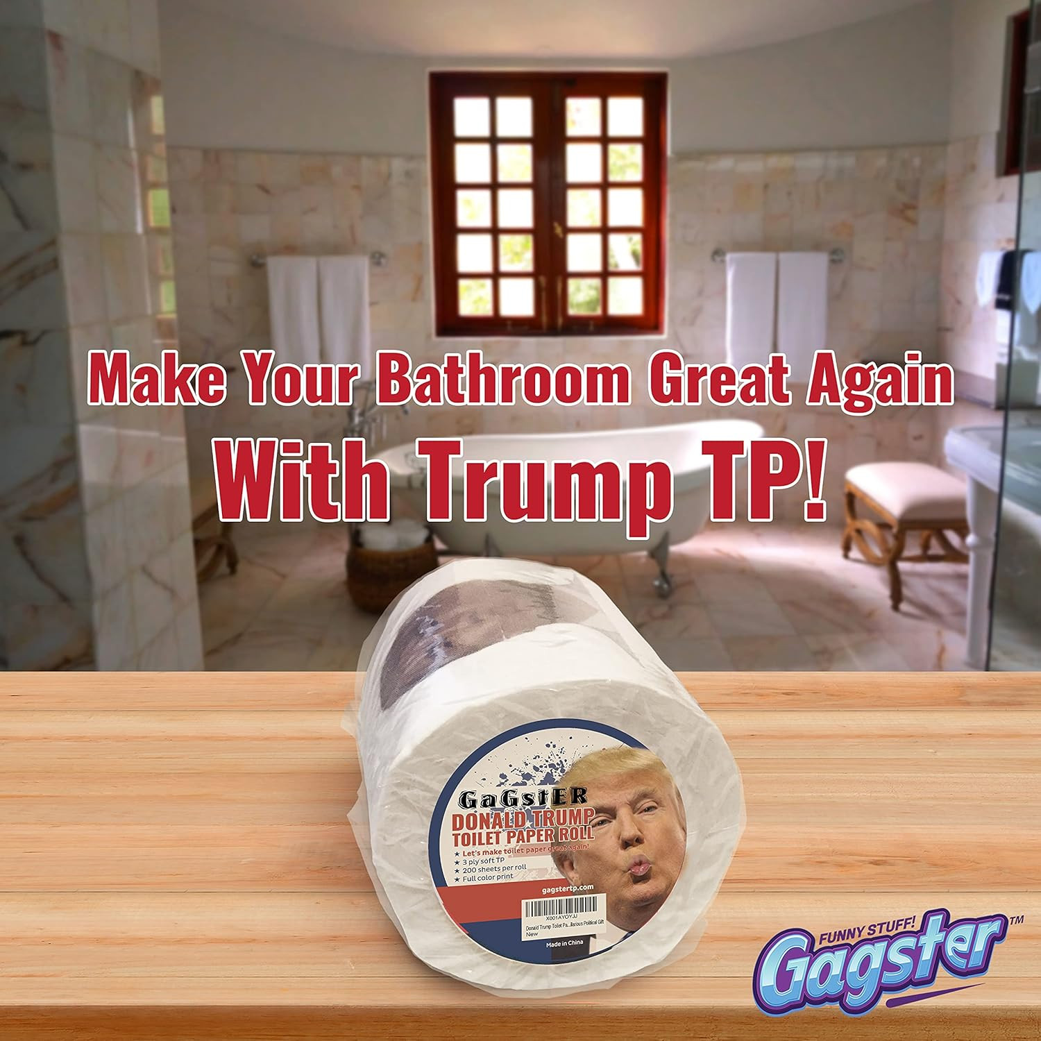 Trump Political Toilet Paper Roll by – 3 Ply Funny Novelty Gag TP with F