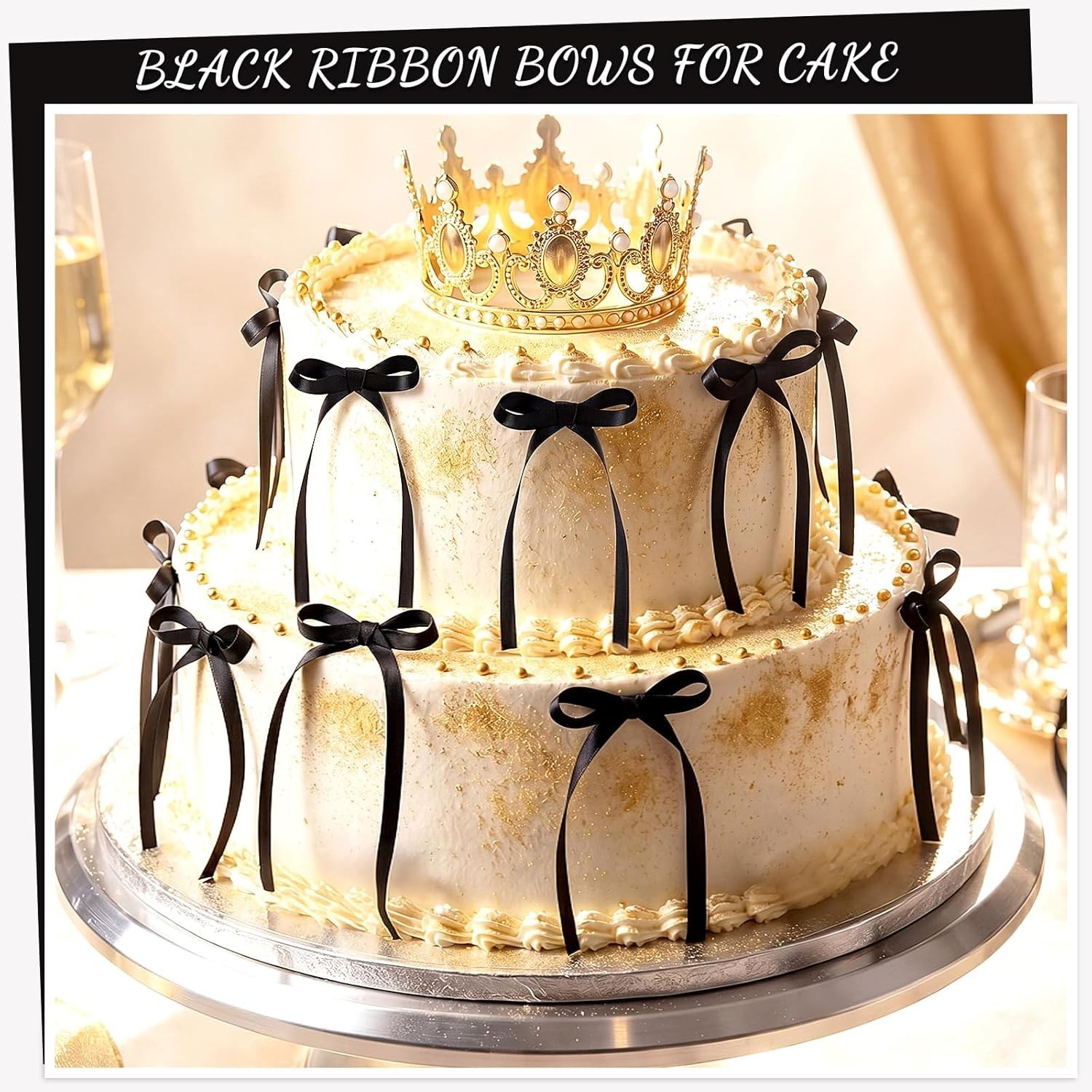 Versatile 30 PC Black Ribbon Bow Cupcake Toppers for All Occasion Celebrations