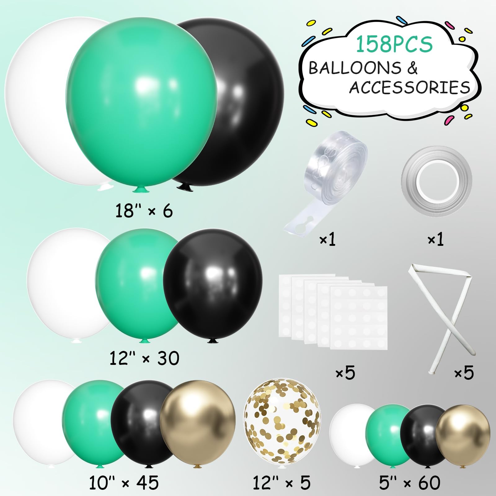 Green Black White Metallic Gold Balloons Garland Arch Kit, 146 Pcs Lime Dark …