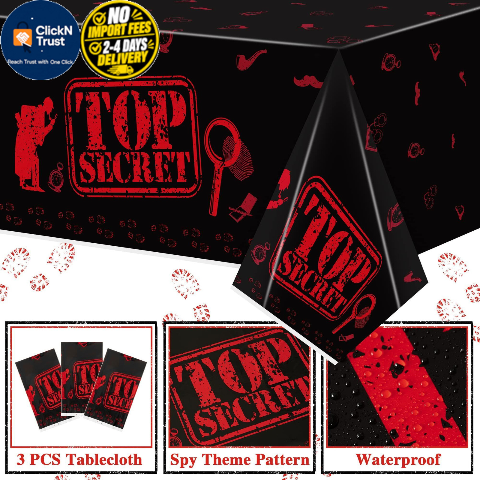 K1tpde 3PCS Spy Party Tablecloths for Kids Birthday 87×51 inches, Black
