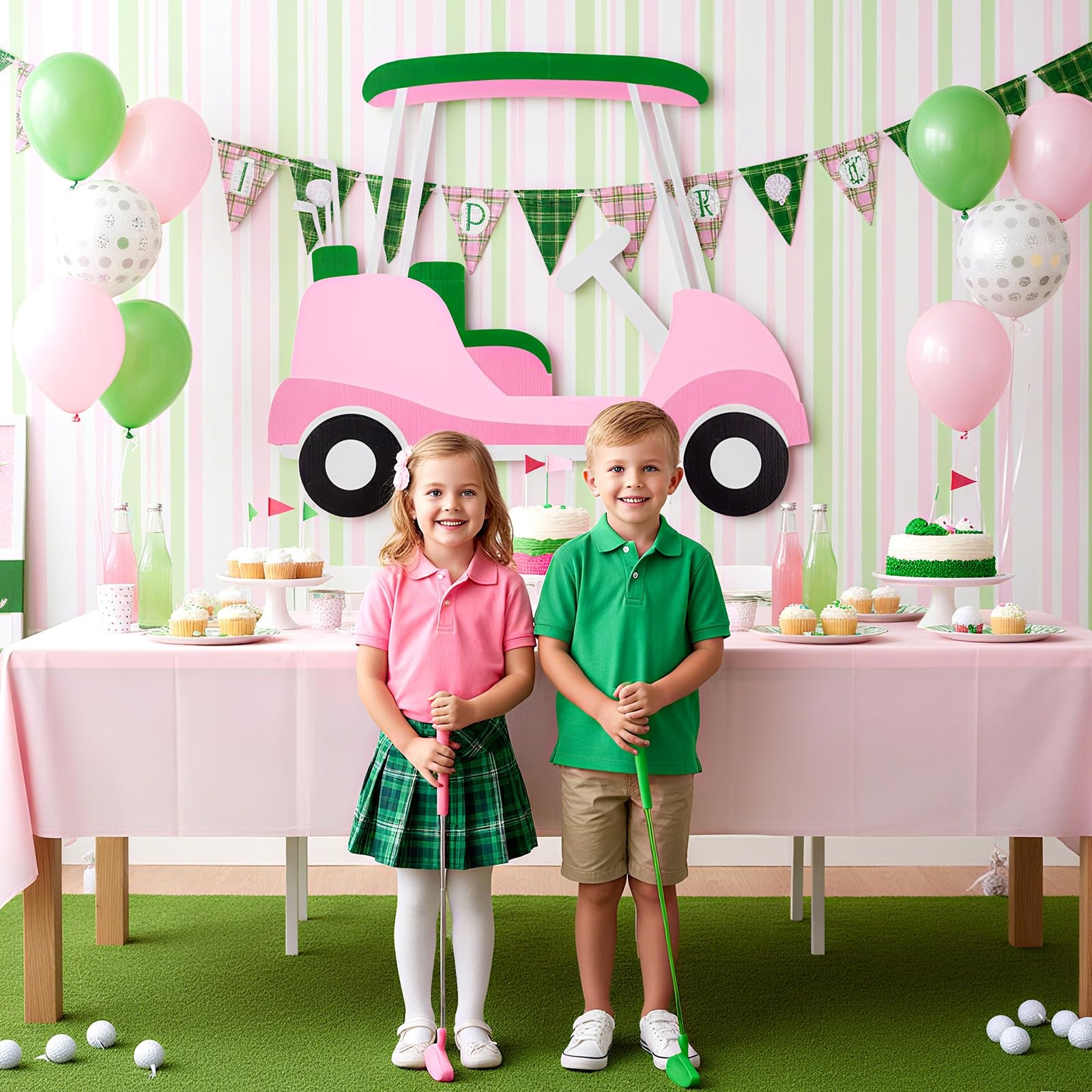 Pink Golf Cart Cutout Cardboard Backdrop Photo Booth Props Party Decoration