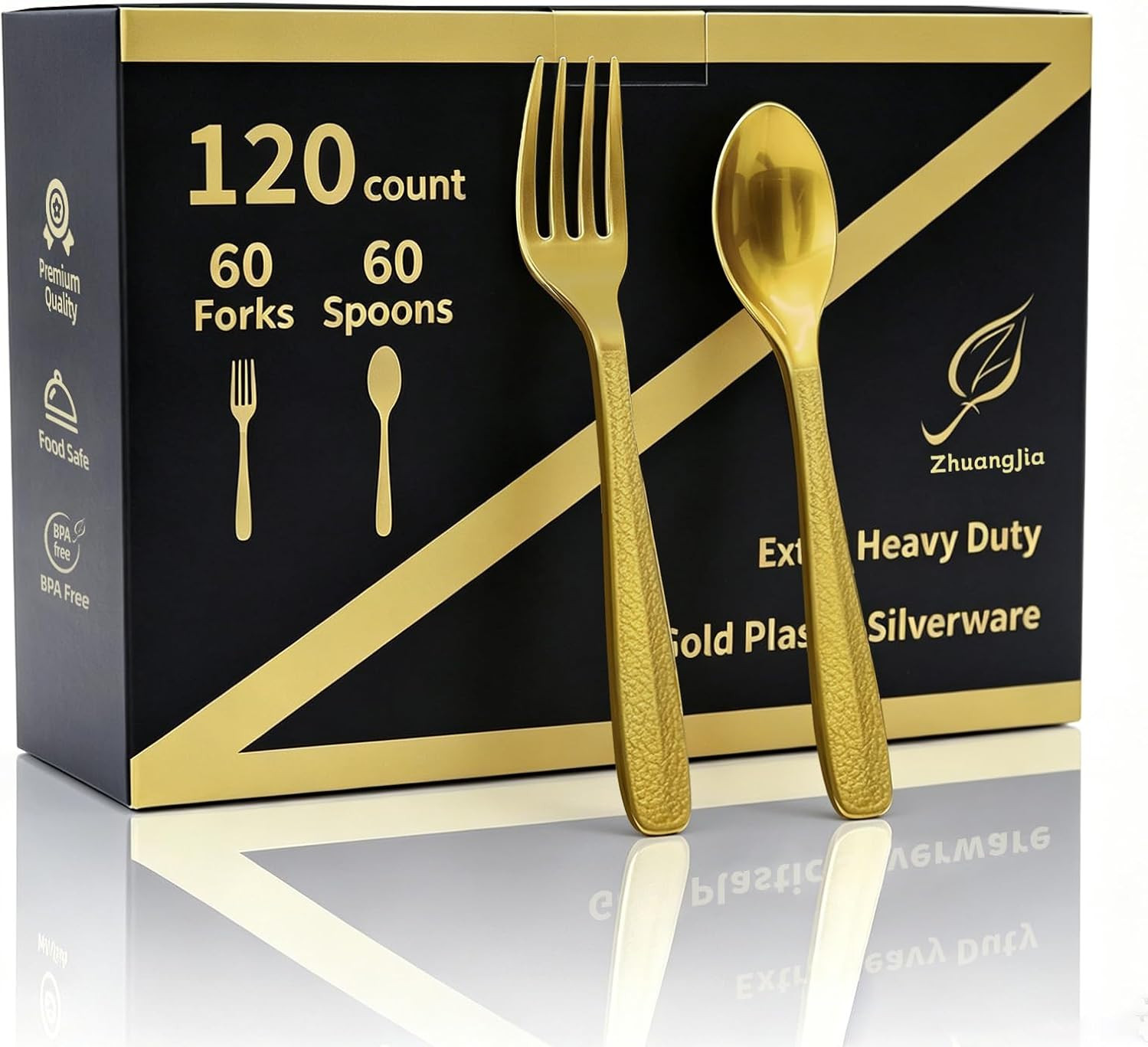 120 Count Heavy Duty Disposable Gold Plastic Silverware Set | 60 Forks