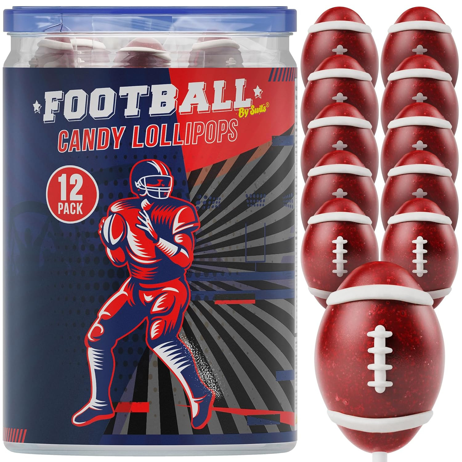 Football Lollipops 12Pk- Raspberry Football Candy for Football Party Favors & Pa