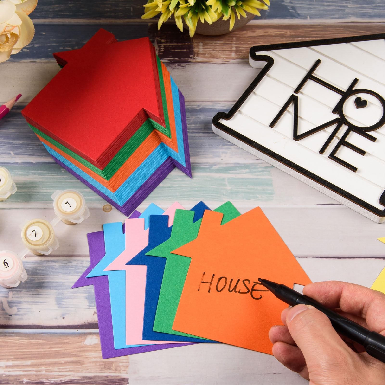 200 PCS Assorted Color Paper House Cutouts Die Cut DIY Craft Project Decor