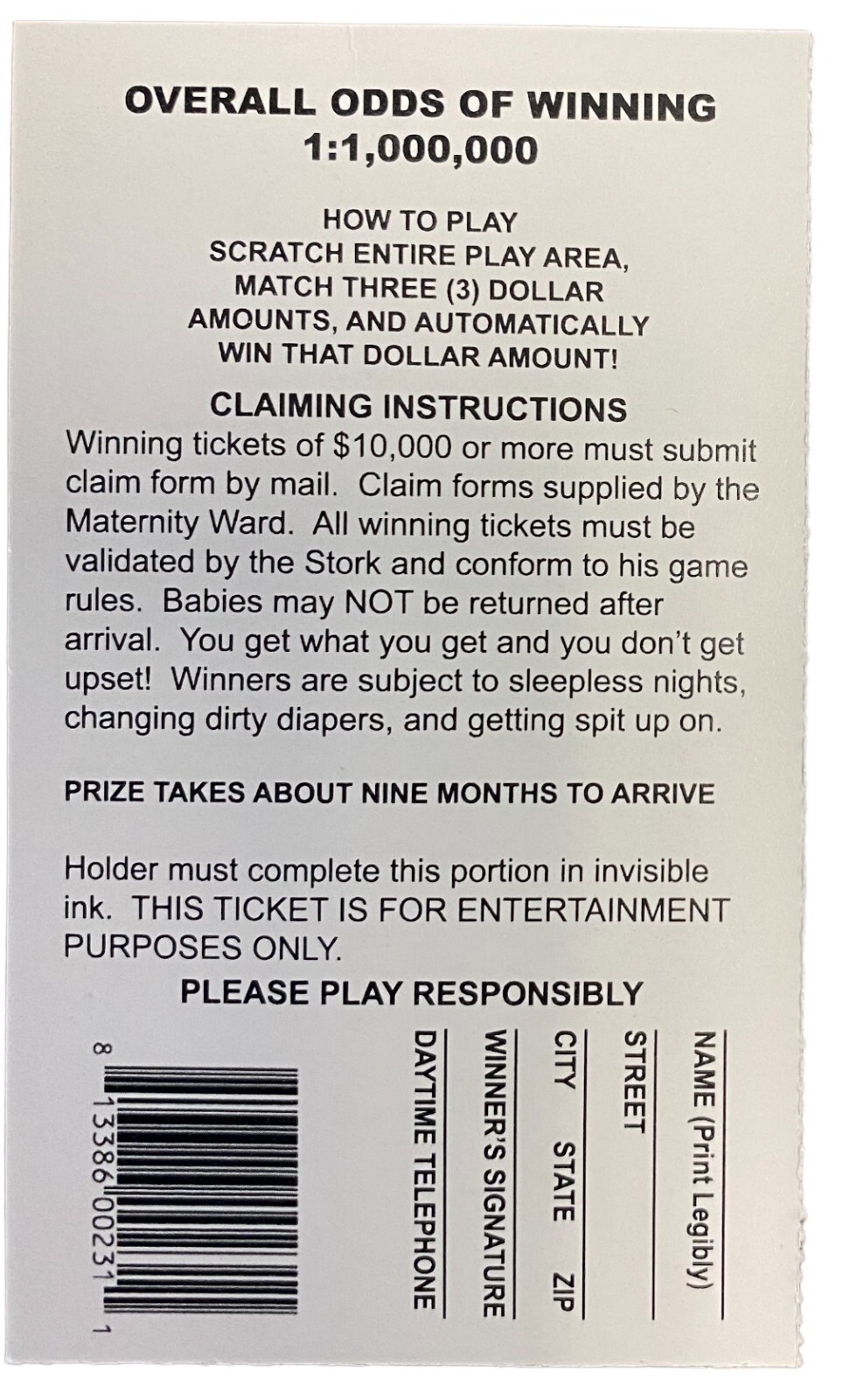Pregnancy Announcement 5 Pack Scratch Off Fake Lottery Tickets, Funny Surprise