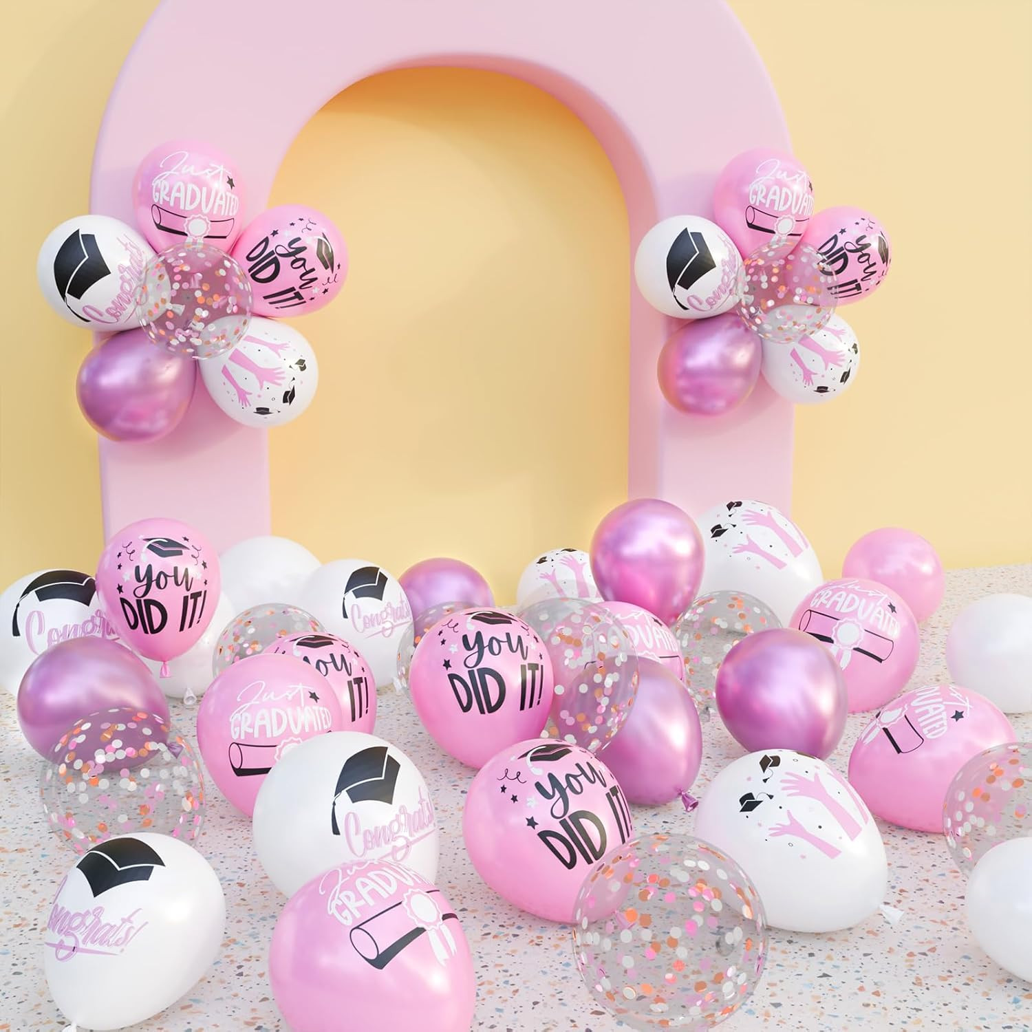2026 Graduation Party Decorations, 68Pcs Light Pink White Metallic Pink Graduati
