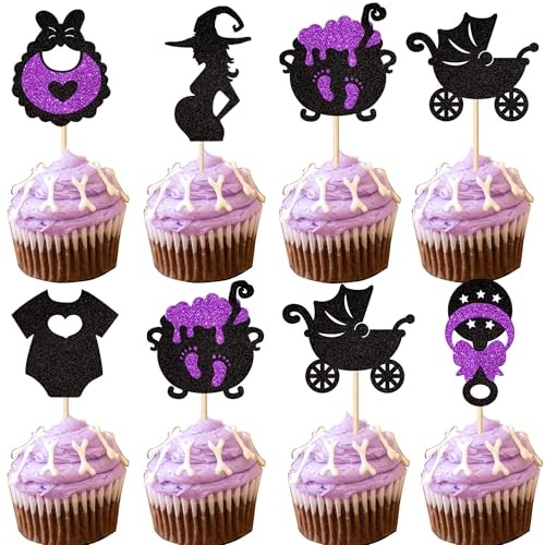 24 Pack Halloween Baby Shower Cupcake Toppers A Baby Is Brewing Cupcake 19