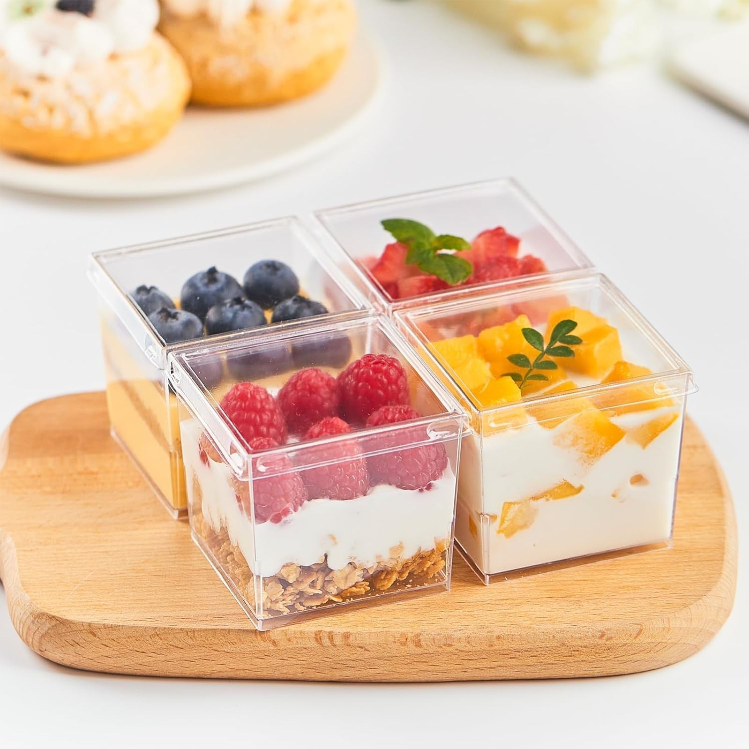 Mini Dessert Cups with Lids and Spoons 50 Pack Small Square 5 Oz Clear