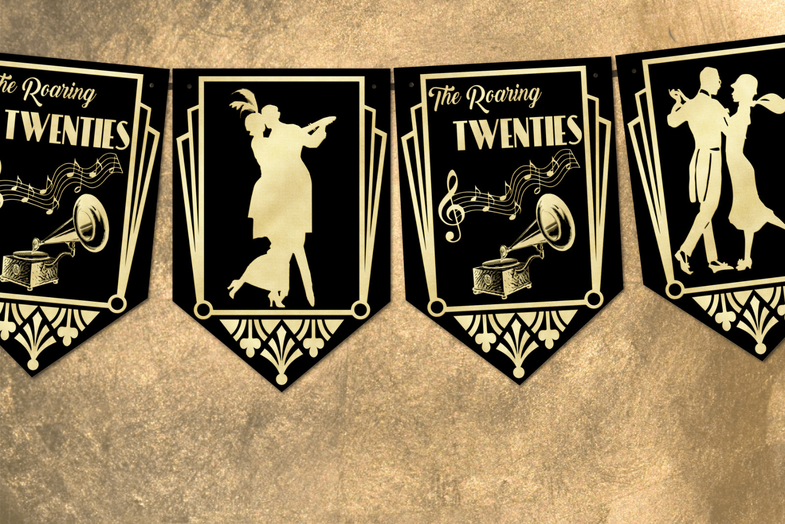 Vintage Gatsby Art Deco Roaring 20’s Bunting Party Celebration Bar Decoration