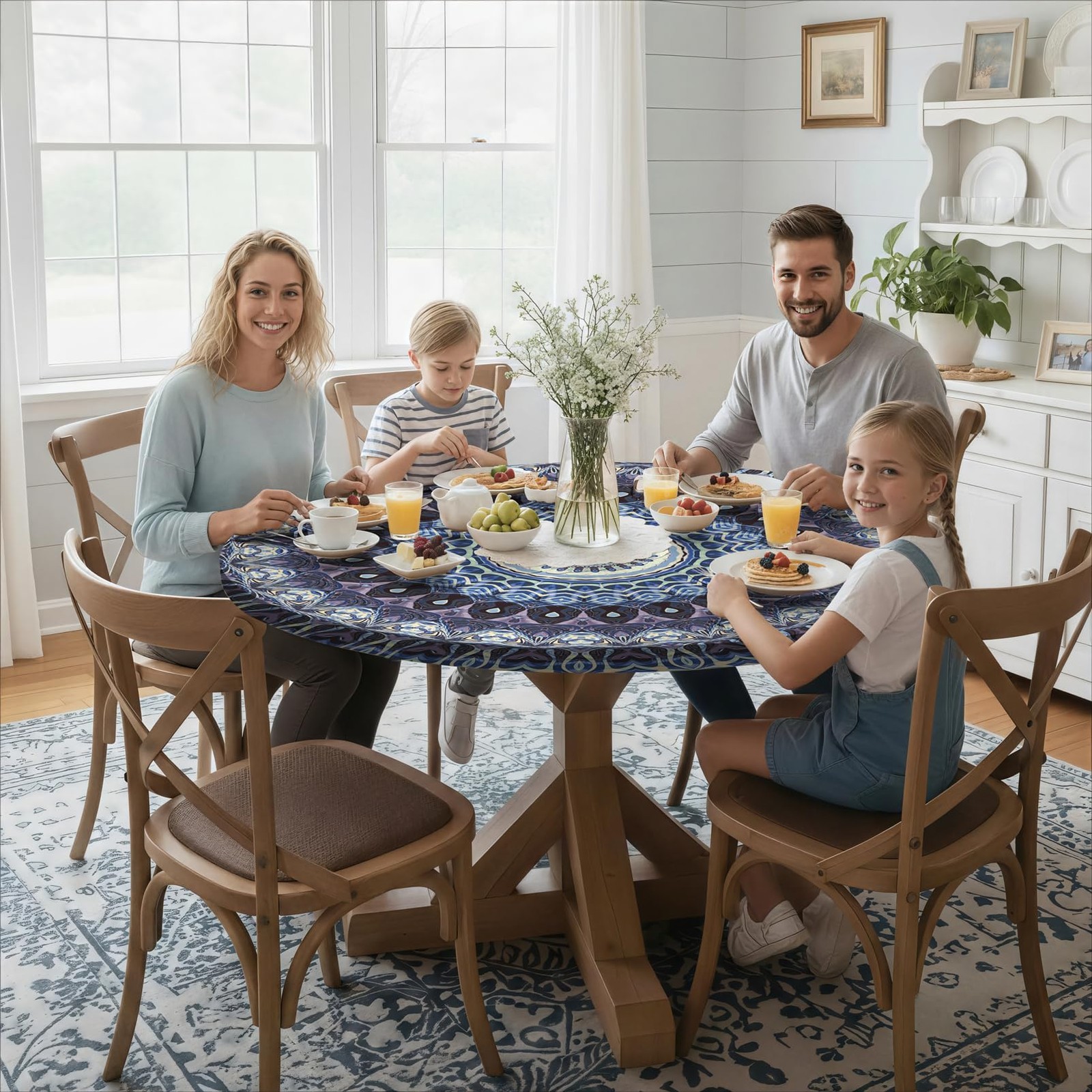 Fitted Round Fit 36-44 Inch Table, Blue Purple Bohemian