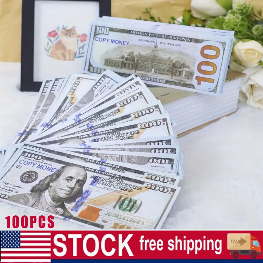 100 PCS 100 Dollar Bills Replica Play Money Movie Fake Bank Games Kids Cash