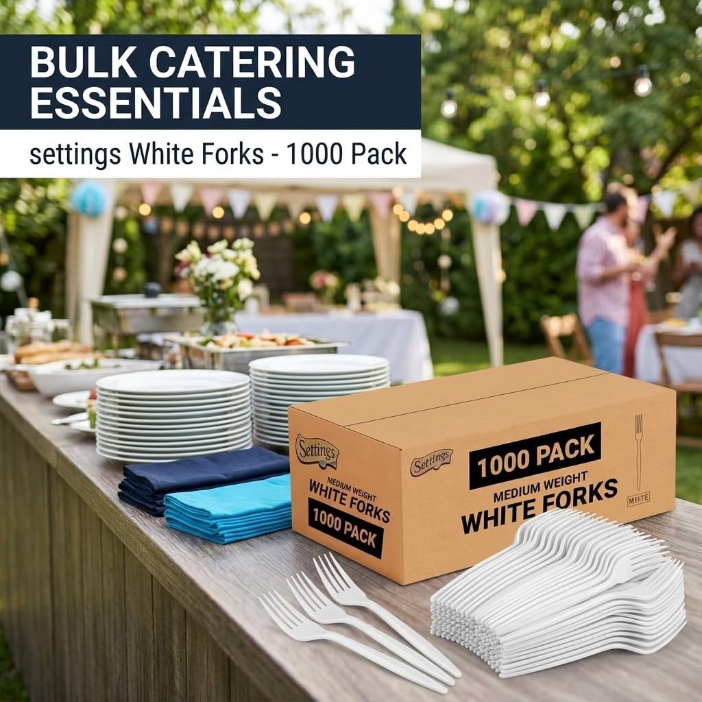 White Plastic Forks, 1000 Count – Heavy-Duty Disposable Forks, BPA-Bulk Plastic